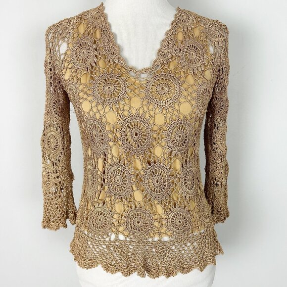 Vintage Joseph A. Crochet Peplum Top Boho Hippie Size Small Women's - Picture 1 of 5